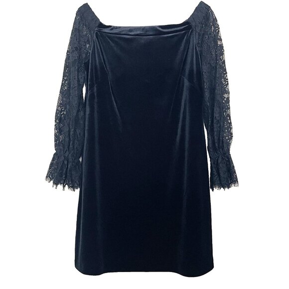 WHBM White House Black Market Dress 14 Off Shoulder Velvet Lace Holiday Party - Picture 2 of 11